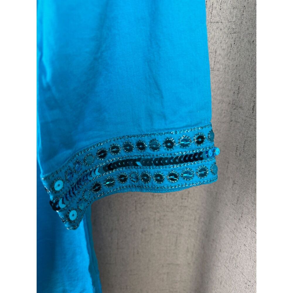 Jaclyn Smith Womens Sequin Embellished Tunic Top Size XL Turquoise - Picture 4 of 7